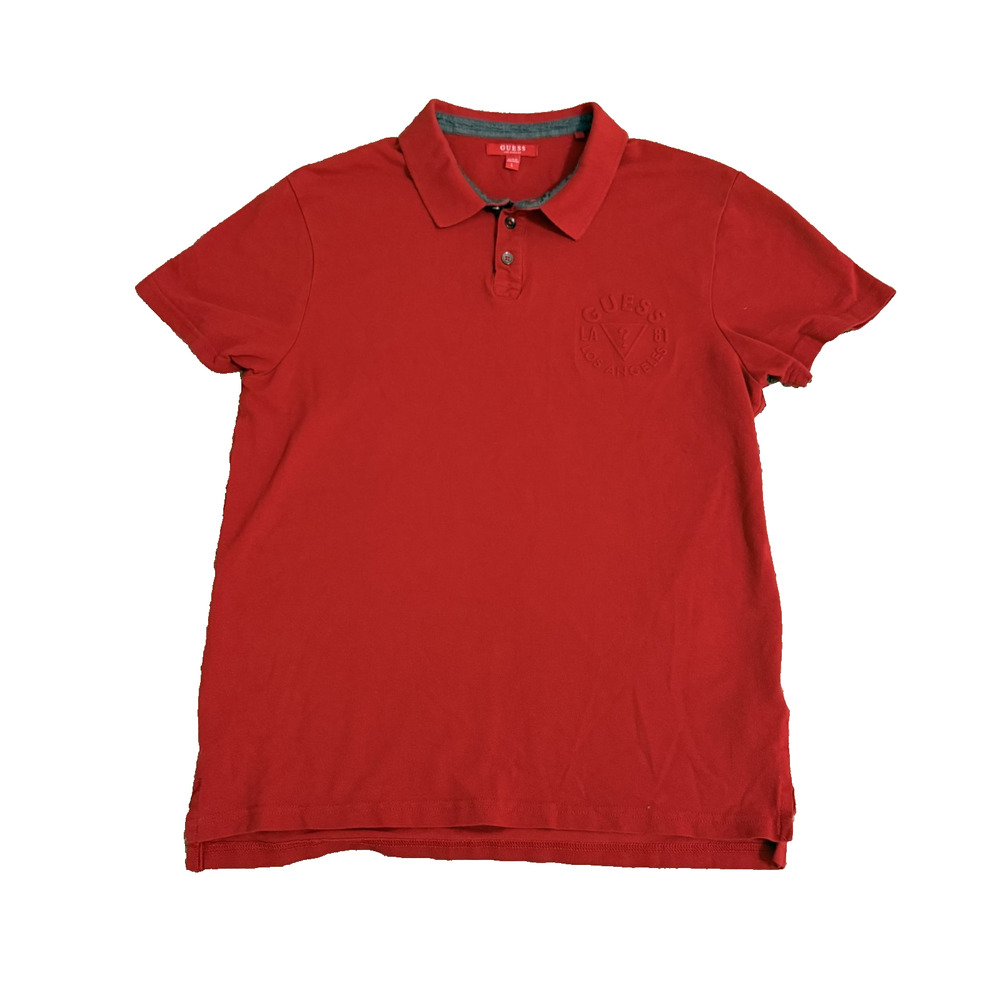 Guess Women’s Polo Shirt Large Red Cotton Blend Short Sleeve Embossed Logo
